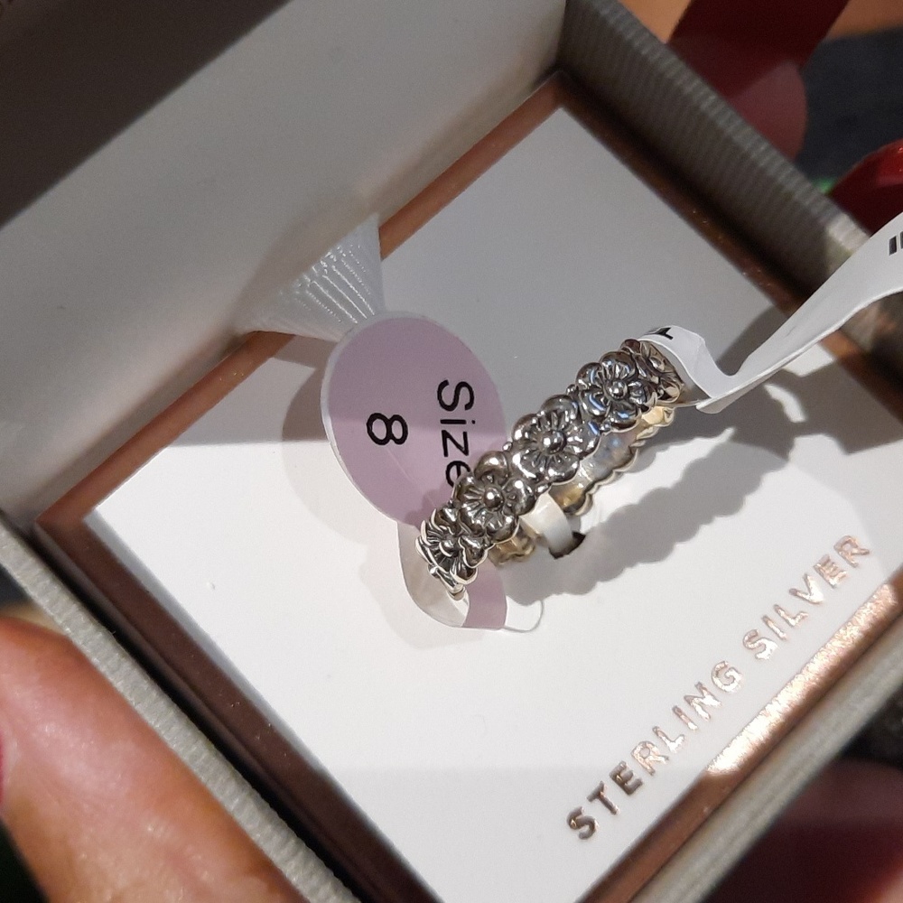 NIB AUTHENTIC GENUINE SOLID STERLING SILVER ROSES 🌹 ETERNITY BAND RING 🎁 8